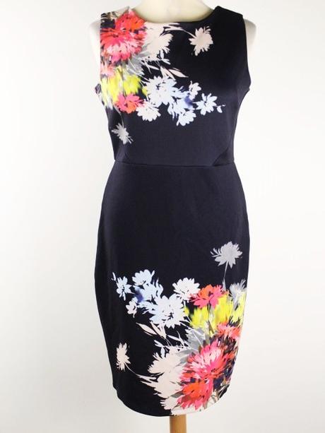 Tmavo-modré strečové kvetin. šaty next veľ. 40, next,38