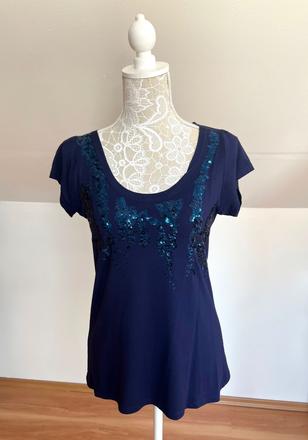 Modré tričko s trblietkami, orsay,38