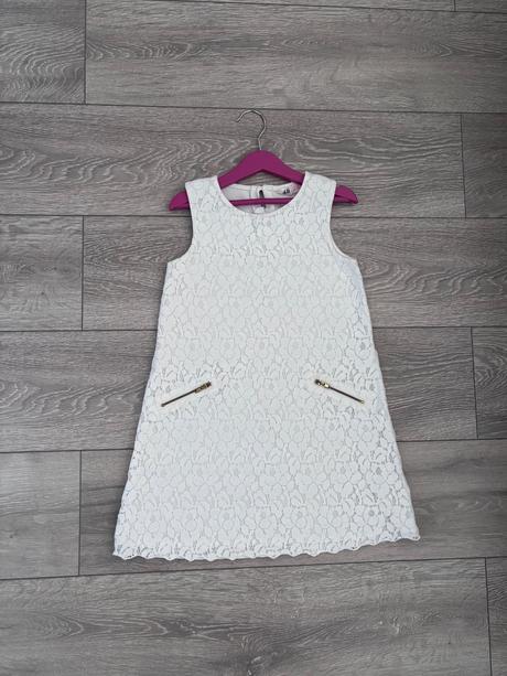 Biele bavlnené letné šaty s čipkou h&m 122 /128, h&m,128