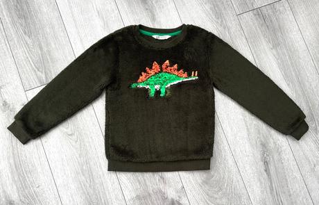 Huňatá glitrovaná dinko mikina veľ. 122/12d, h&m,128