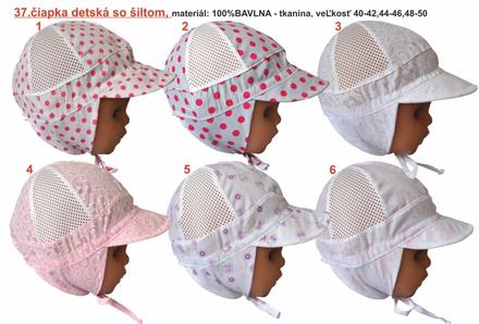 Dievčenská letná čiapka so šiltom, repal,68 / 74 / 80 / 86 / 92