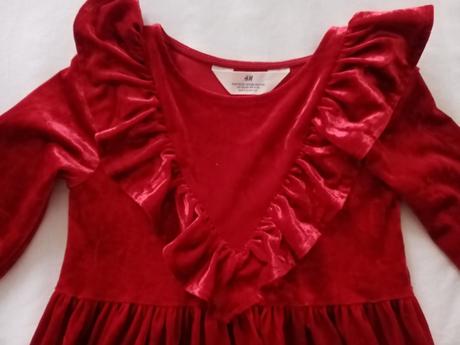 Červené velúrové šaty, h&m,116