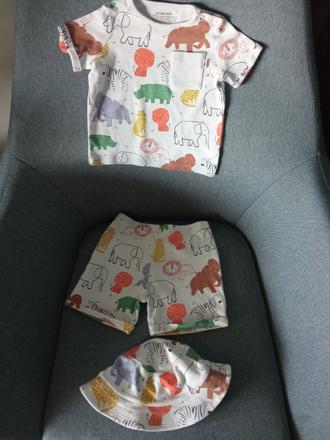 Letný komplet zvieratá čiapka kraťase tričko, f&f,86