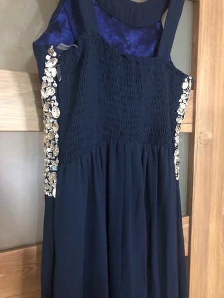 Spoločenské šaty tmavomodré s kamienkami, xs