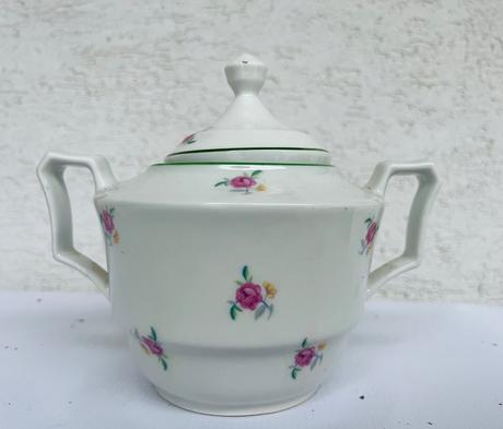 Starozitna velka kvetovana cukornicka zelena linka,