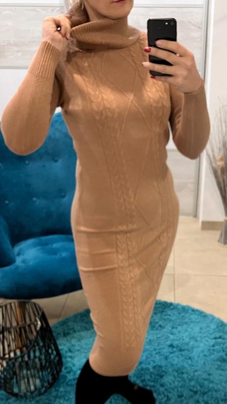 Dámske úpletové šaty midi s/m hnedé, m / s