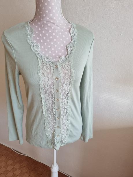 Mentolovy top s cipkou biba m, m