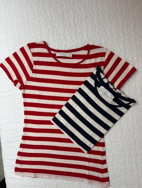 Tricko zara basic, 2ks, cerv a modre pasikove, s, zara,s