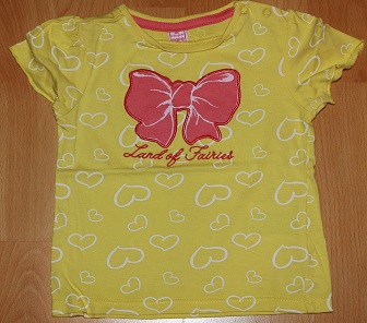Žlté tričko s mašličkou a srdiečkami- výborný stav, dopodopo,86