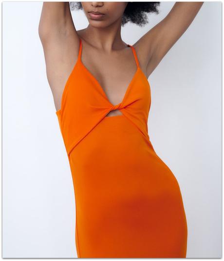 Elastické oranžové mini šaty zn.zara - veľkosť l, zara,l