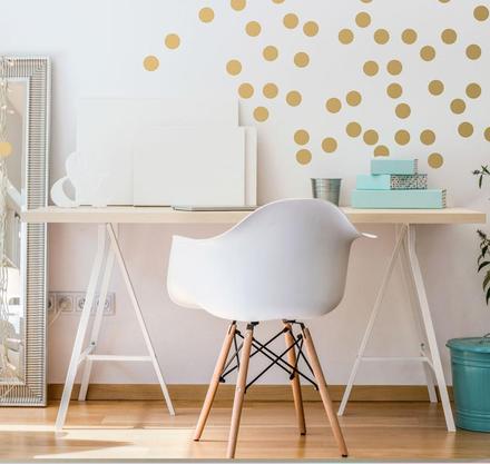 Nálepky na stenu - bodky zlaté- 4 x 4 cm - 56 kuso, 