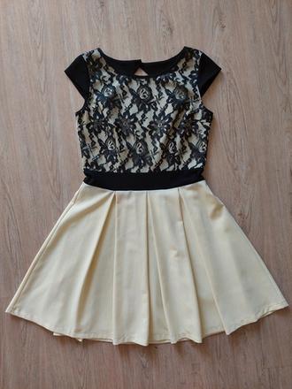 Šaty krátke bledožlté s čiernou (veľ. 38/m), m