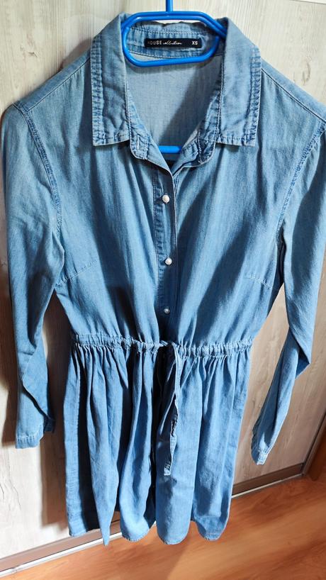 Riflové šaty s perličkami, xs