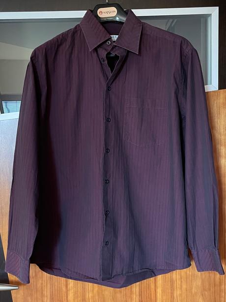 Jara fialová/bordová košeľa s čiernym pásikom xl, 43