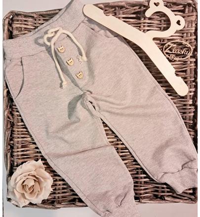 Detské bavlnené tepláky sivé mačička, 74 - 176