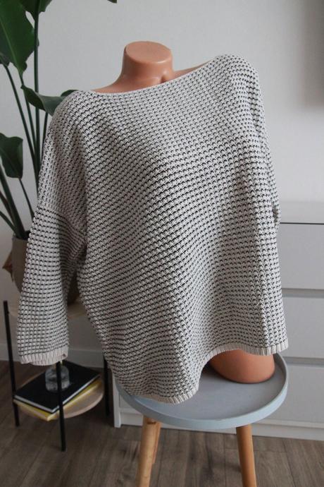 Béžovo čierny pletený sveter, xl, xl