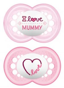 Mam cumlík silikónový original (i love) 2 ks, 6m+, mam