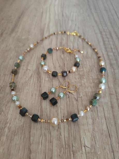 Set achát india +chryzokol,