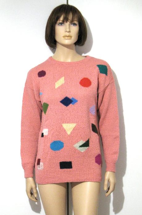 Ružový štrikovaný vzorovaný pulóver, s