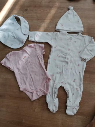 Komplet - overal, body, čiapka a podbradnik, next,62