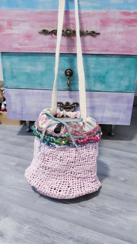 Pudrovo ružová taštička z bavlnenej hrubej priadze, 