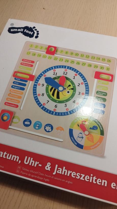 Drevený kalendár a hodiny pre deti v angličtine, 