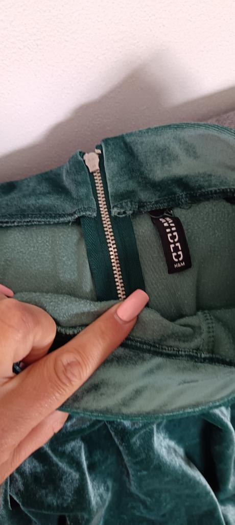 Zamatová, smaragdová sukňa, h&m,xs