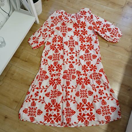 Bielo-červené kvetované dlhé šaty, f&f,48