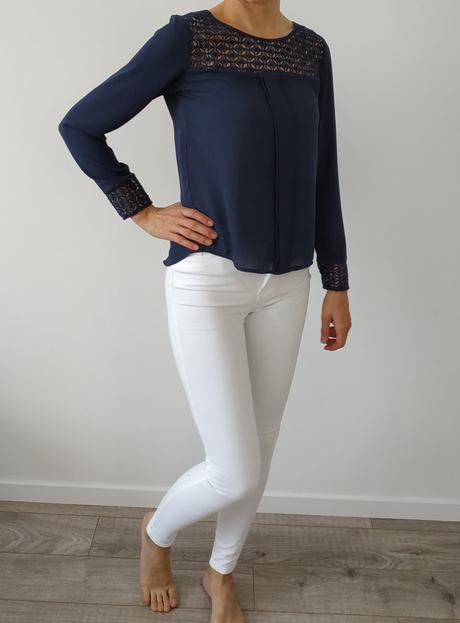 Tmavomodra bluzka s cipkou orsay, vel. 36, orsay,36