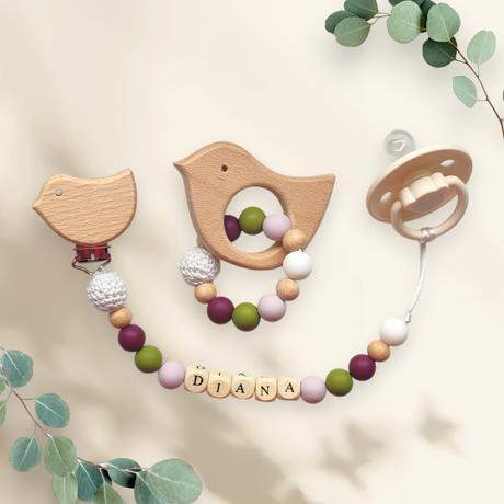 Set - retiazka na cumlík s menom a hryzátko, 