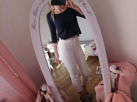 Modrý crop top svetrík, h&m,s