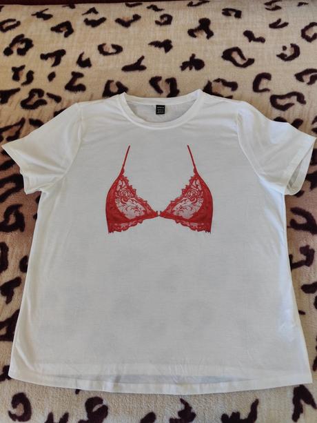 Biele tričko s potlačou shein veľ.m, len raz obleč, xl