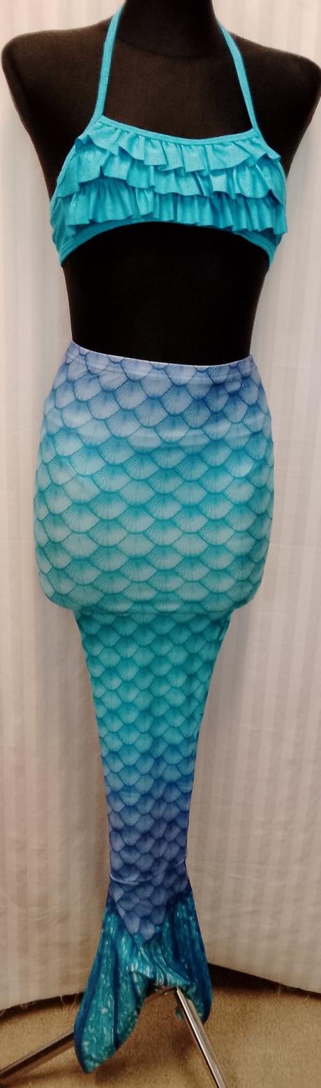 3 set plavecký morská víla modrá volániková 150 cm, 152