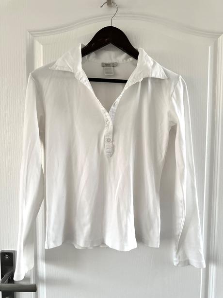 Filippa k  biele tričko s dlhým rukávom a goliero, m