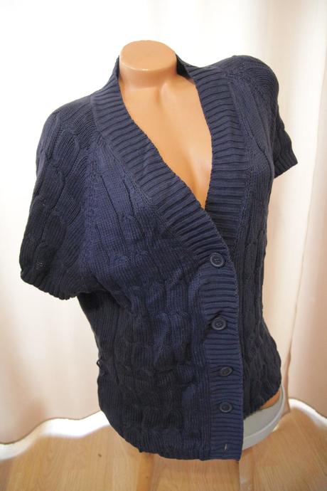 Bavlnený modrý pletený kardigan, xl, xl