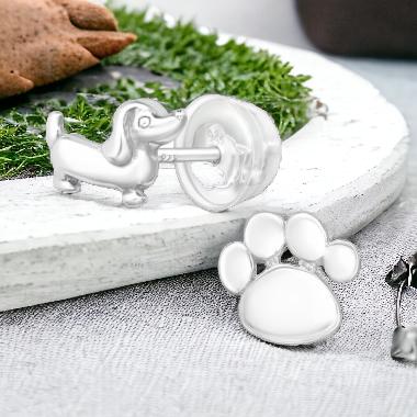 Strieborné náušnice jazvečík&labka,