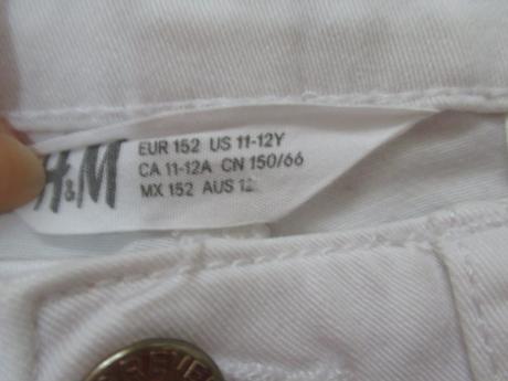 Biele riflové kraťase 11-12 rokov, h&m,152