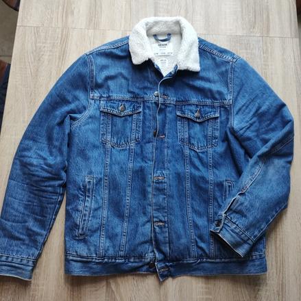 Pánska rifľová bunda s kožušinkou veľ. m, bershka,m