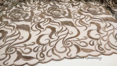 Krajková látka - kávovo zlatá - cena za 10 cm,