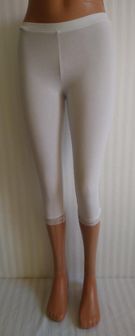 Dámske biele 3/4 legíny s čipkou, zebra, xs