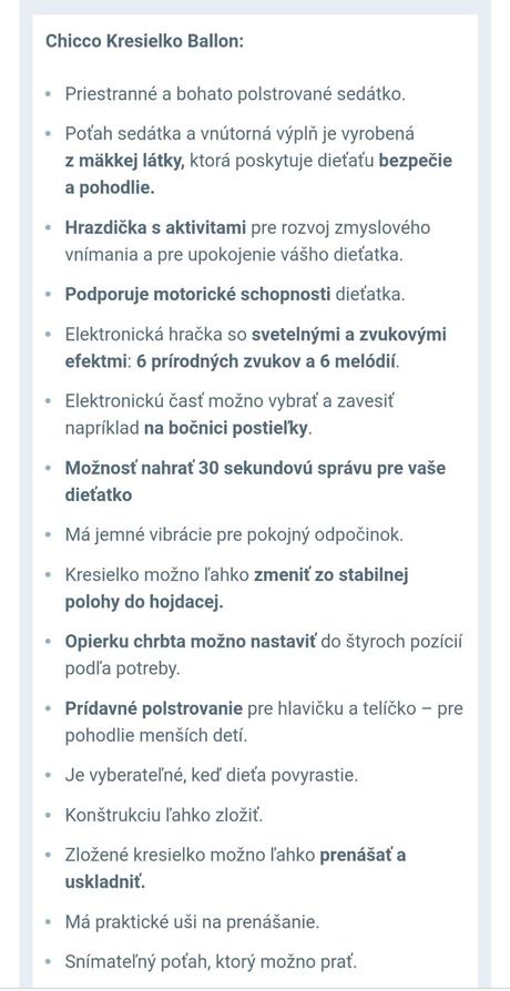 Vibračné kresielko chicco ballon, 