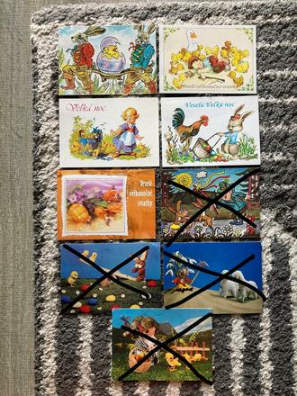 Retro pohľadnice kreslené 80-90roky veľkonočné,
