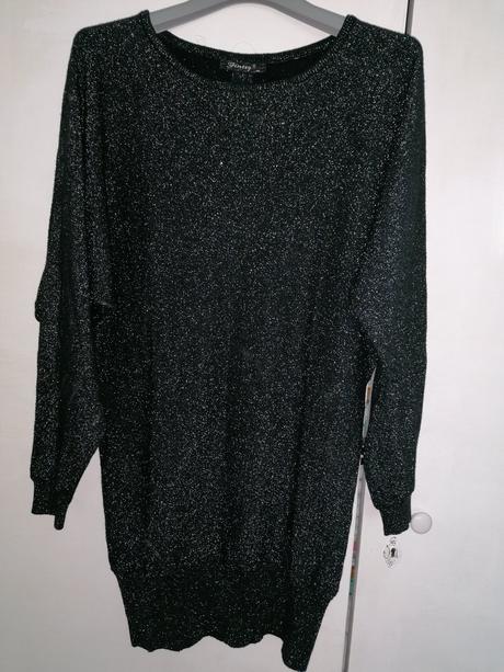 Trblietavý sveter s mašličkami na chrbte, m