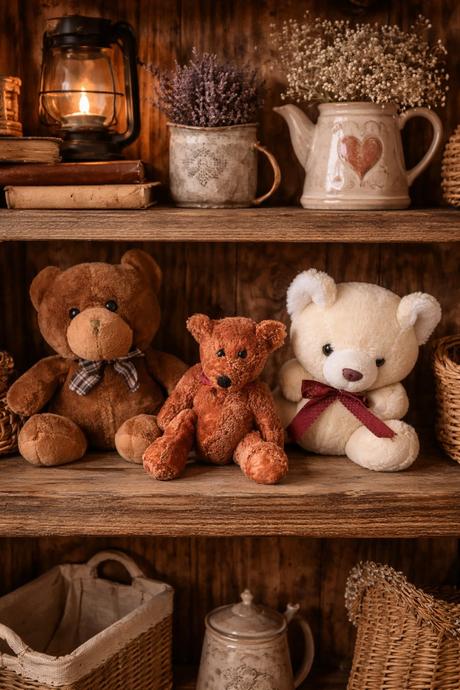 Rodinka mackov vintage dekorácia,