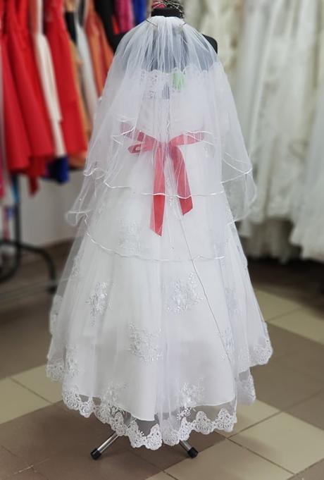 Biele šaty s mašľou - na viazanie, 146 / 152 / 158