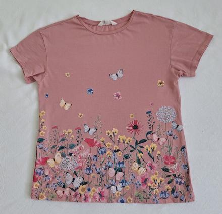 Tričko ružové s kvetinami, h&m,158