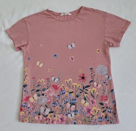 Tričko ružové s kvetinami, h&m,158