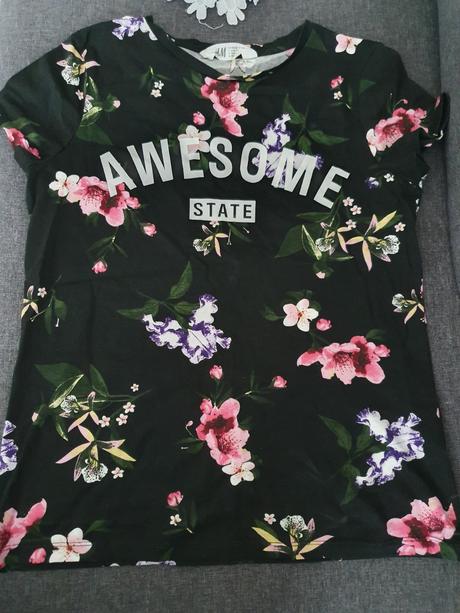 Kvetinové tričko s nápisom, h&m,158