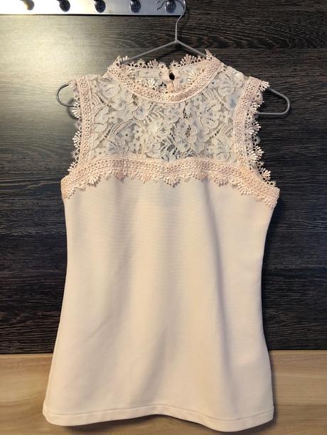Svetloruzova bluzka bez rukavov s cipkou 38, h&m,s