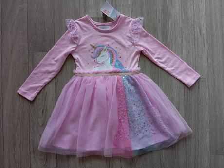Dúhové lesklé šaty s jednorožcom 98, primark,98
